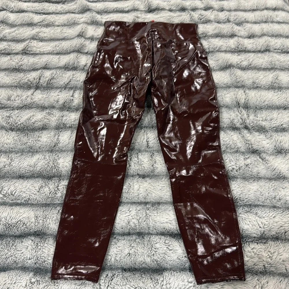 SPANX High-Shine Faux Leather Leggings in Deep Burgundy